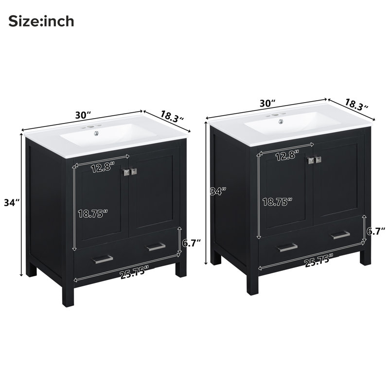 Meuble-lavabo double 60 po avec rangement, Noir