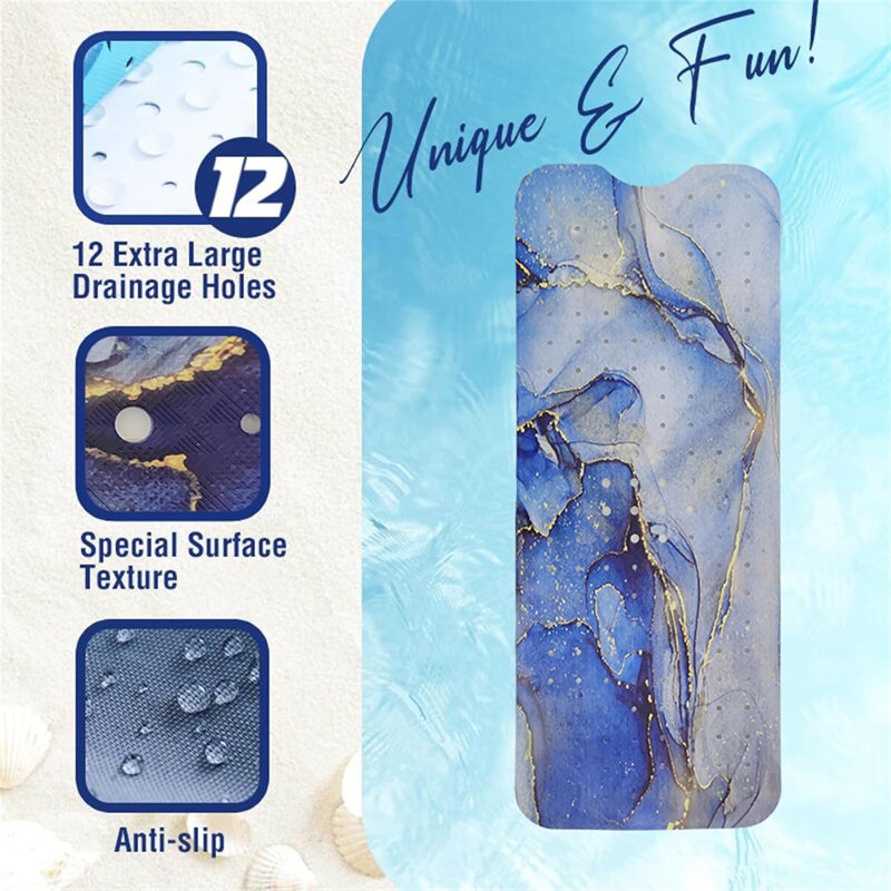 40x16" Blue Marble Non-slip Bath Mat