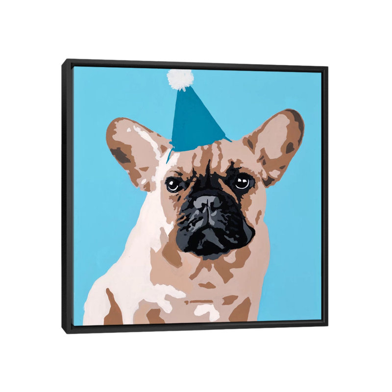 « milo on blue », reproduction d’art sur toile tendue, H 18 po x l 18 po x P 1,5 po, Toile avec cadre flottant noir