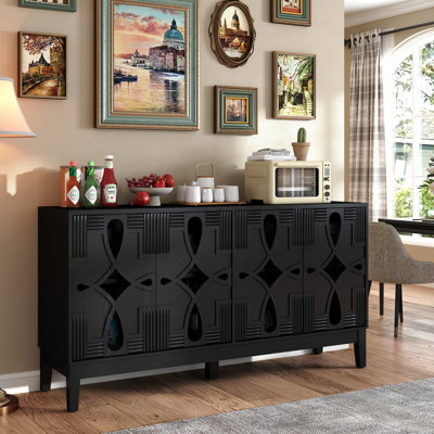 Armoire de rangement moderne, 5 po, 4 tablettes réglables, 4 portes, 60,5 po Buffet Mid-Century