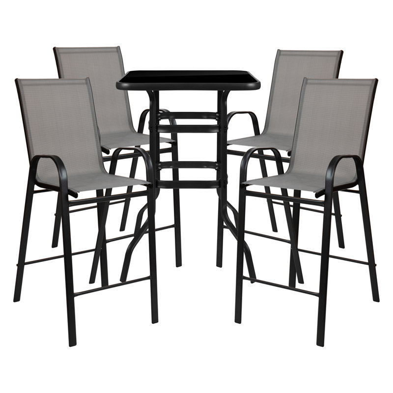 Outdoor Dining Set - 4-Person Bistro Set - Outdoor Bar Table with All-Weather Patio Stools, Gray