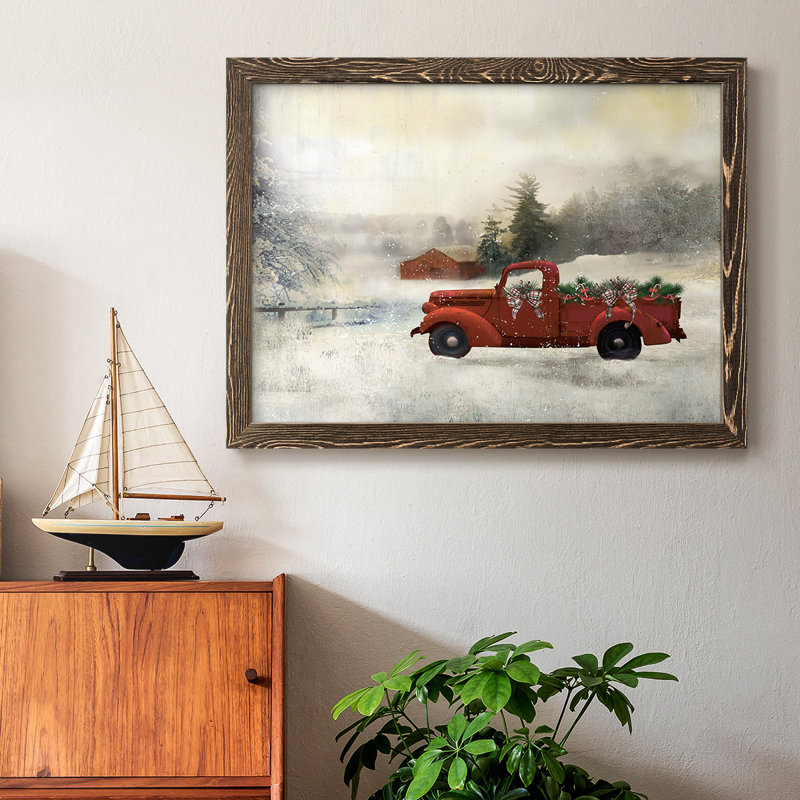 Red Barn Winter, reproduction d'art sur toile, Noyer, H 26 po x l 38 po