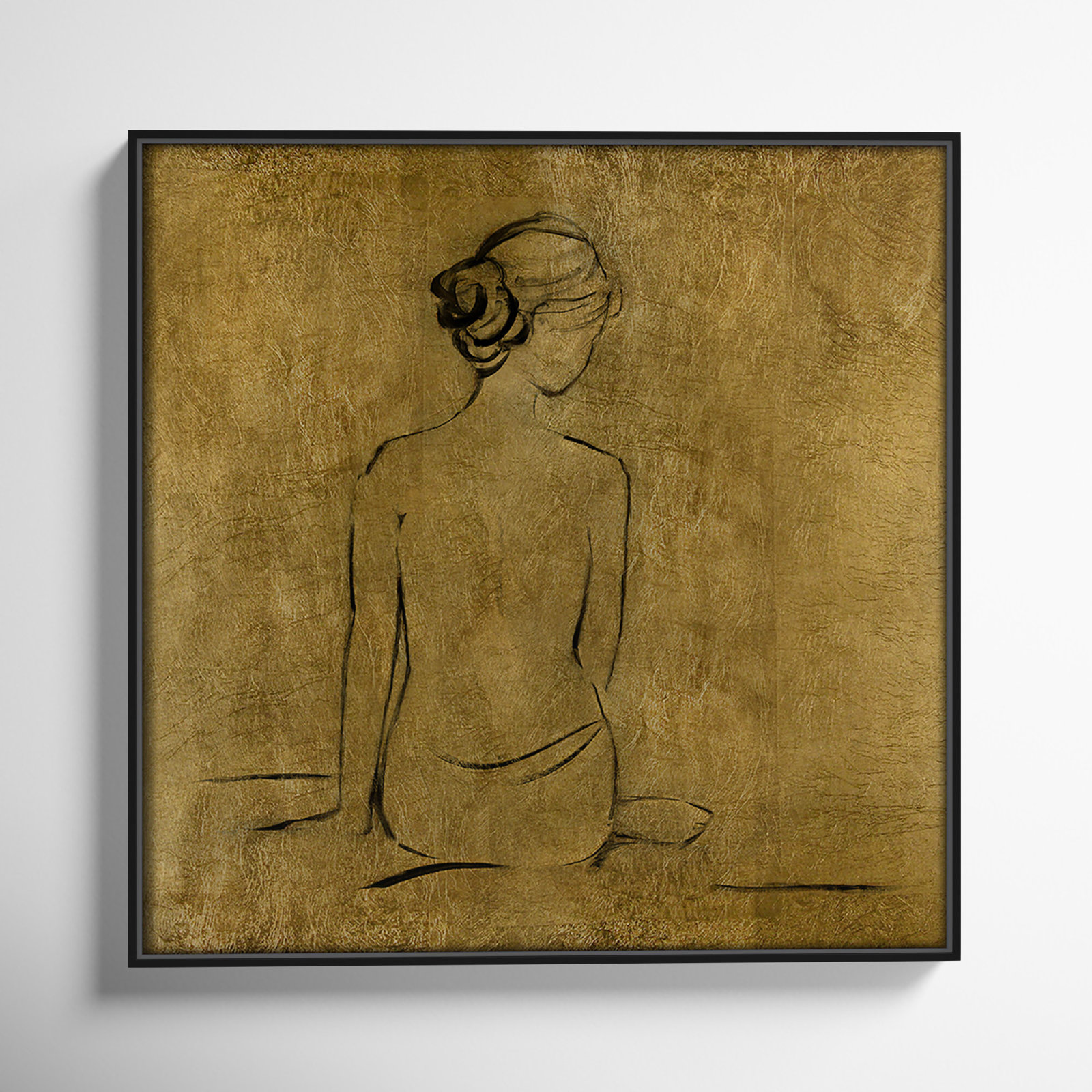 Maia "Golden Bather I" Print by Sally Swatland, Black Framed Canvas, 37.5" H x 37.5" W x 2" D