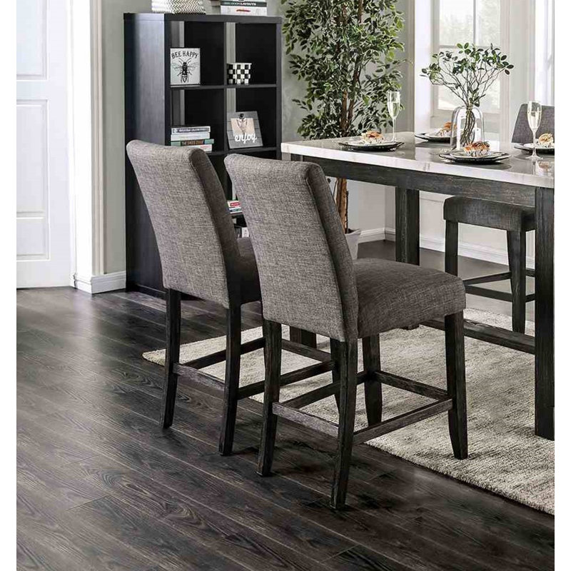 Chaise de salle à manger et dossier rembourrés en tissu à hauteur de comptoir de style rustique gris 2 pièces
