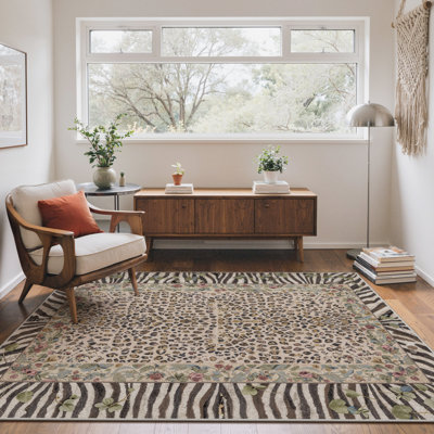 Tapis intérieur brun / vert / beige lavable à la machine avec envers antidérapant Alissa Liora