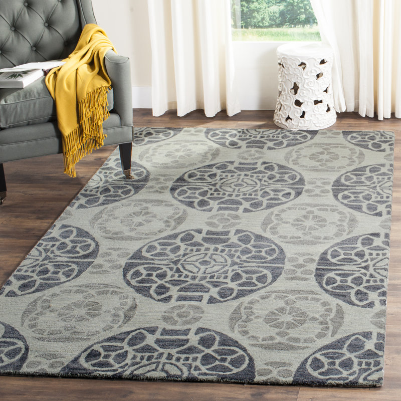 Kouerga Hand Tufted Wool/Viscose Geometric Rug in Silver/Gray, Rectangle 10' x 14'