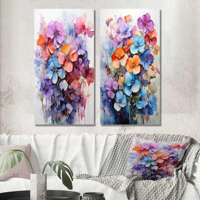 «Joyful Floral Abstraction - Violets», ensemble d'art mural sur toile