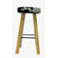 Tabouret de bar carré en cuir de vache RUSTIC - noir et blanc
