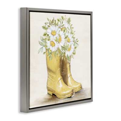 Sunny Garden Boots Framed Floater Canvas Wall Art by Kim Allen