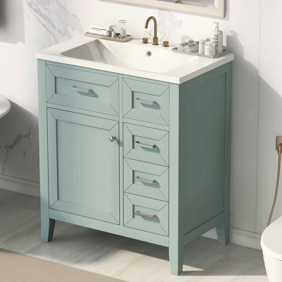 Ensemble de meuble-lavabo avec lavabo 30 po, armoire de salle de bain verte avec tiroirs, structure solide et panneau de fibres à densité moyenne