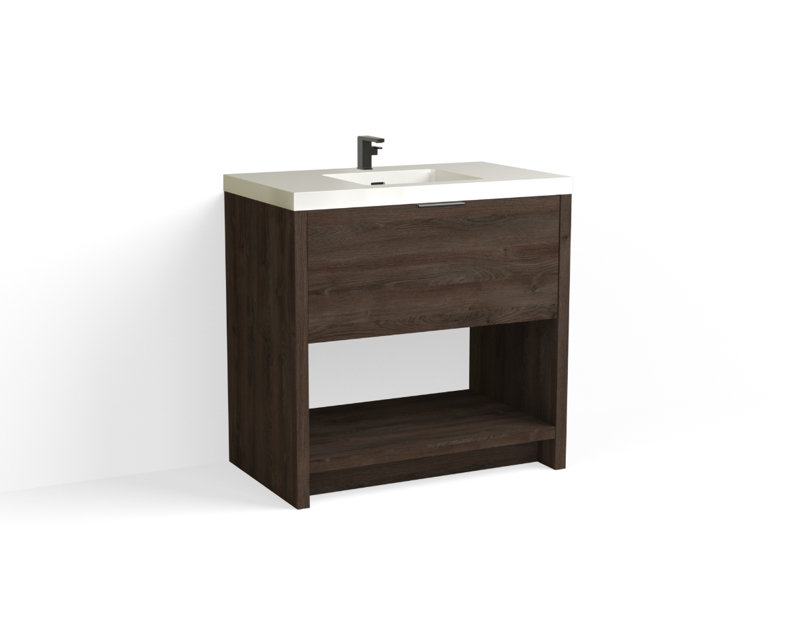 Vista 36" W Freestanding Single Bathroom Vanity, White Nanomatte/Matte Black, White Gloss, Single-Hole