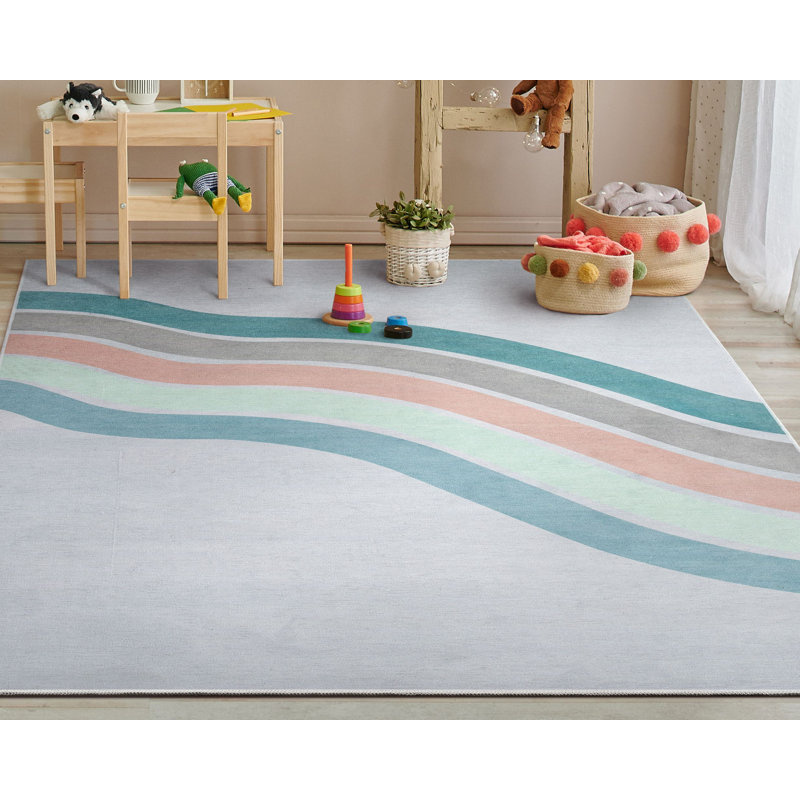 Tapis arc-en-ciel moderne Asusena, Rectangle 6 pi x 9 pi, Vert