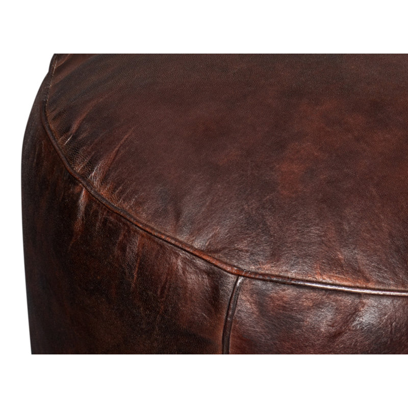 Round Pouf, Chocolate Genuine Leather