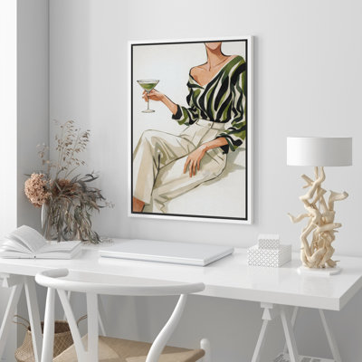 «Elegant Woman Cocktail Fashion Portrait», reproduction d'art sur toile encadrée dans la chambre principale