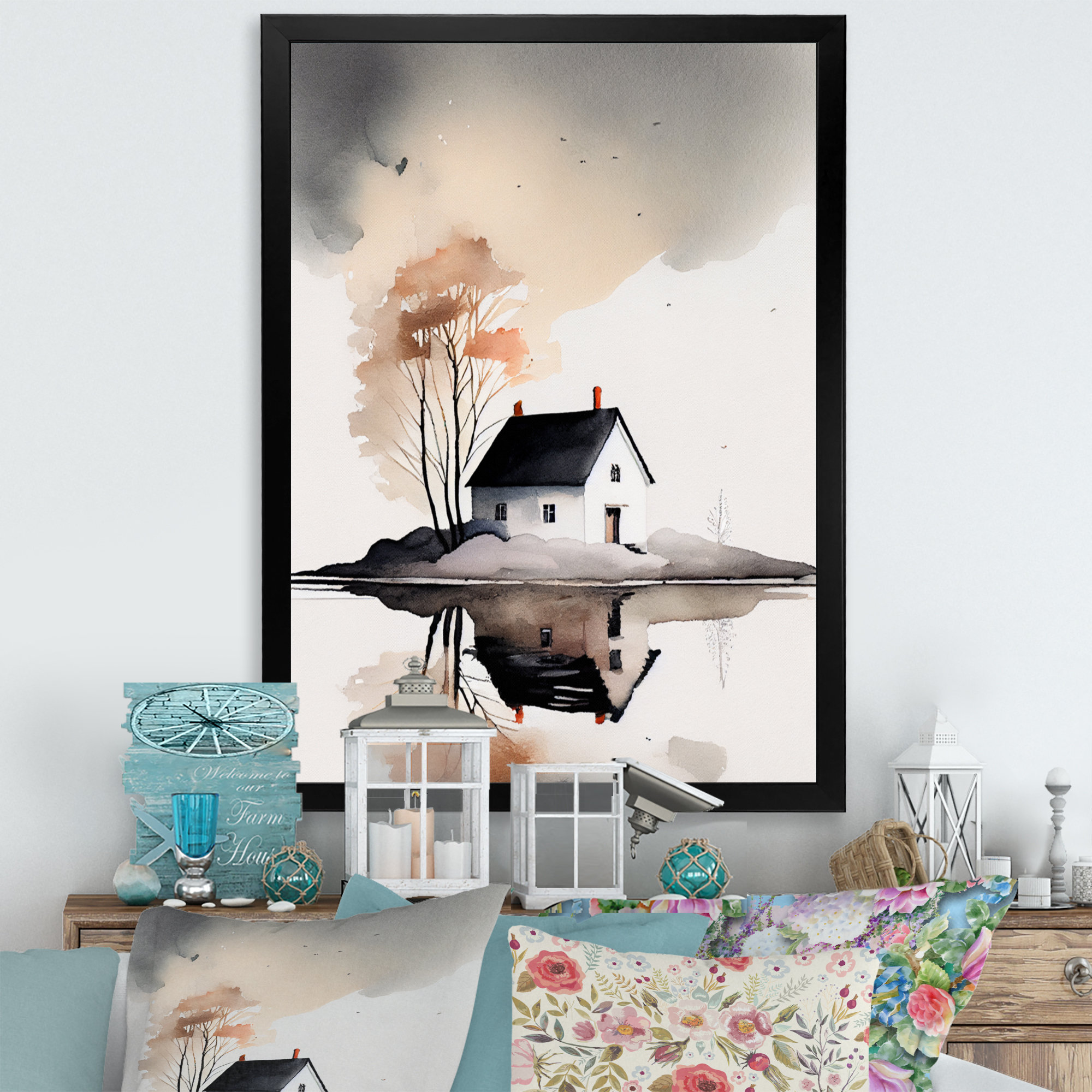 Ebern Designs Countryhouse With Tree At The Lake II - Print on Canvas ...