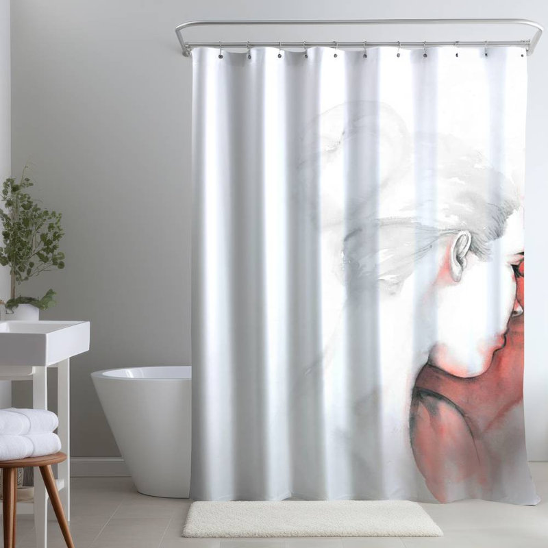Shower Curtain FI35 – Polyester Shower Curtain, Dye Sublimation Print, 71" W × 74" L, White/Pink