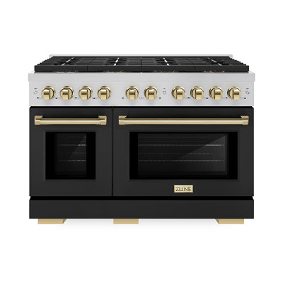 ZLINE Autograph 48 in. Paramount Gas Range with 8 DuoPro Burners & Black Doors w/ Bronze Accents