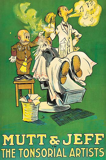 Les artistes Tonsorial Mutt et Jeff - publicité imprimée, H 36 po x l 24 po x P 1,5 po