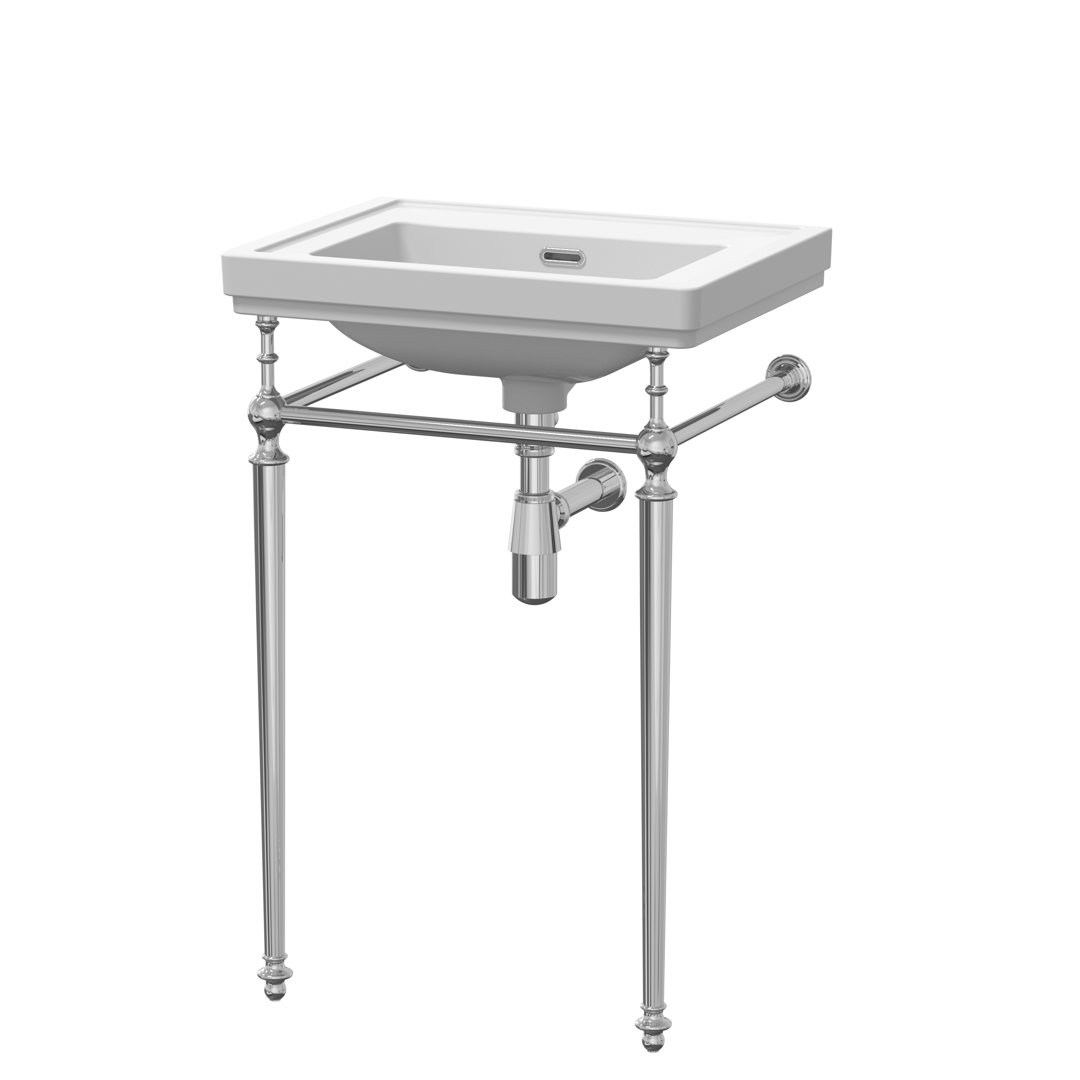 Nuie Classique 531cm L 406mm W White/Chrome Fireclay Rectangular Washstand Bathroom Sink with Overflow