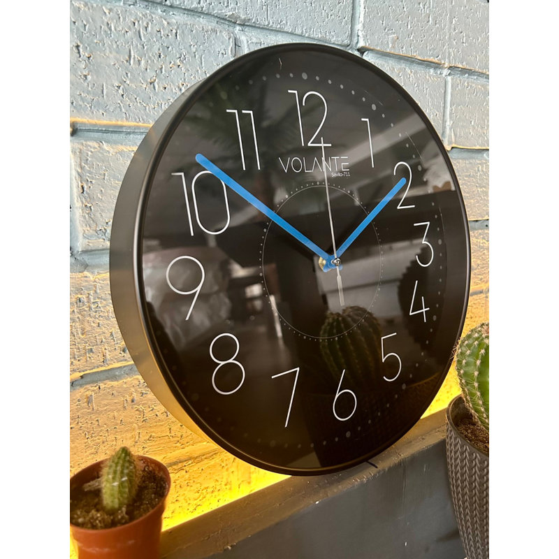 Elegant Decorative Wall Clock, 11.8 inches Diameter, Black Plastic Frame, Real Glass Cover, 1.8 inches Thick | Stylish and Functional Home Decor | Perfect for Living Room, Bedroom, and Office Spaces