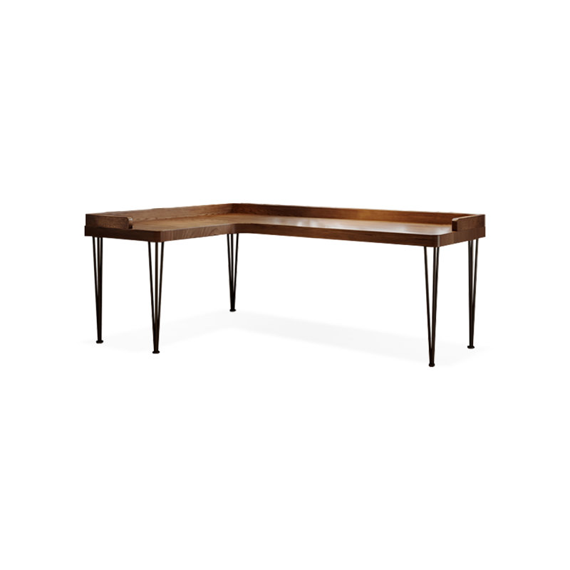 62.99"Walnut L-Shaped Solid Wood desk, Retour à gauche, H 29,53 po x l 70,87 po x P 47,24 po
