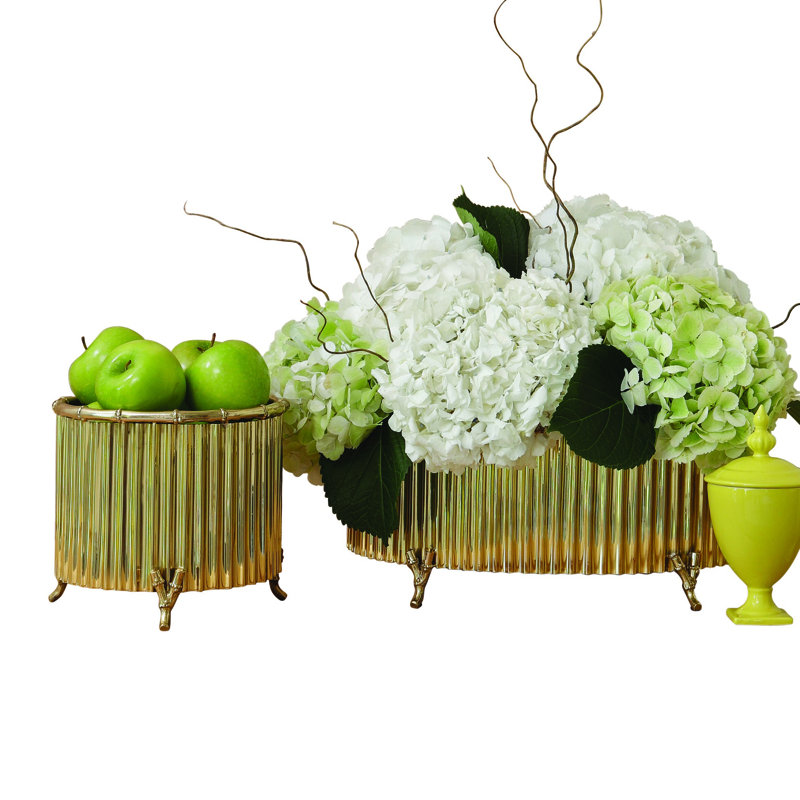Corrugated Bamboo Cachepot, 7.5" H x 8.5" W x 8.5" D, Brass