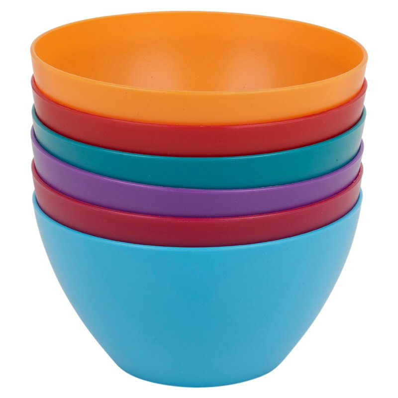 Blue  6Pc Unbreakable Reusable Coloured Plastic Deep Soup Cereal Bowls Party Tableware, Multicolour