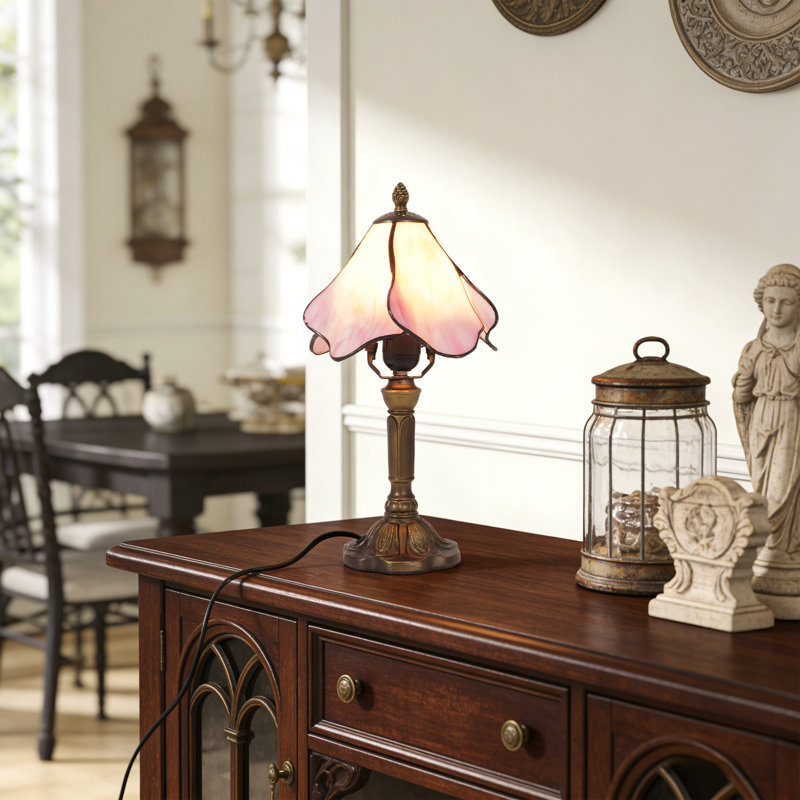 Lampe de table 14 "de style Tiffany avec abat-jour en vitrail floral (ampoule incluse)