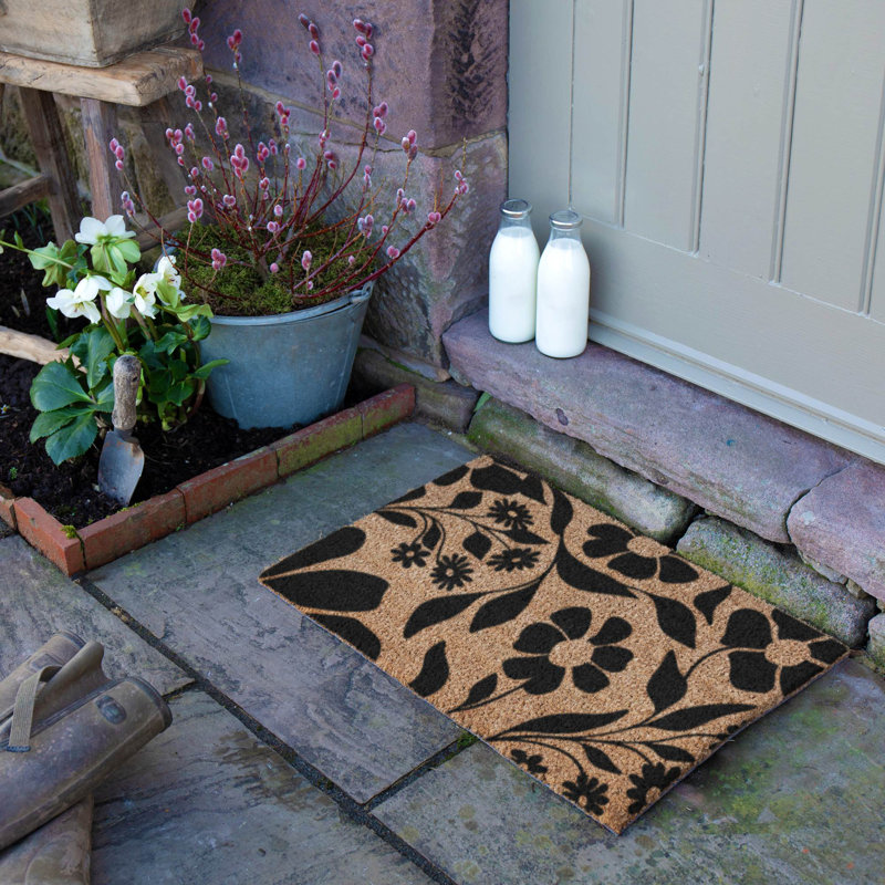 Floral Pattern Coir Doormat, 40cm W x 60cm L