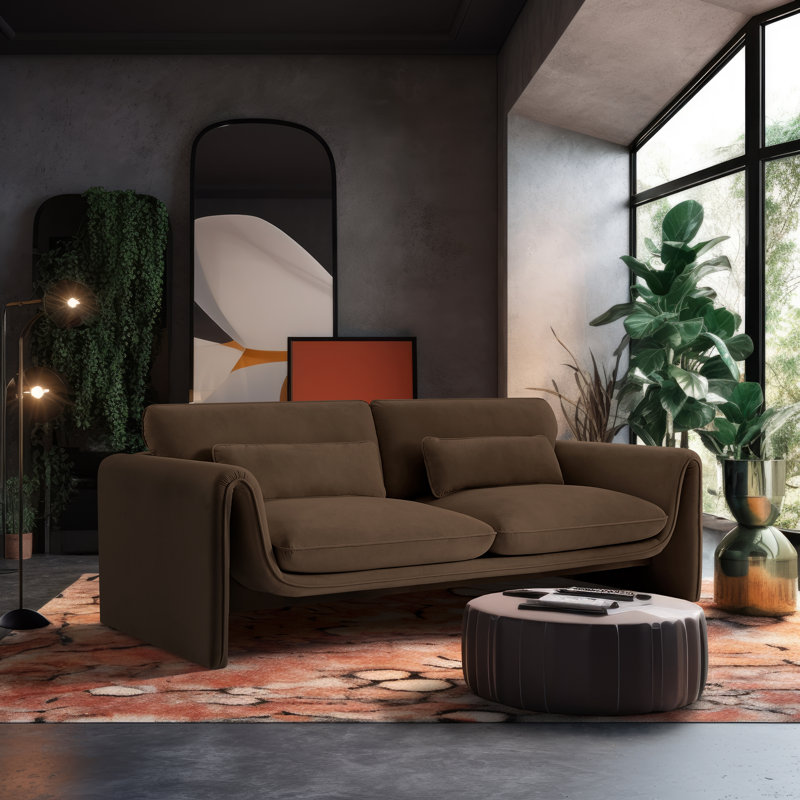 Ixayana 86'' Velvet Sofa, Brown Velvet