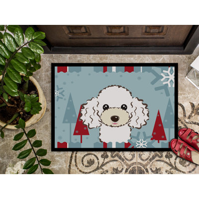 Tapis pour porte d’extérieur antidérapant caniche de noël winter