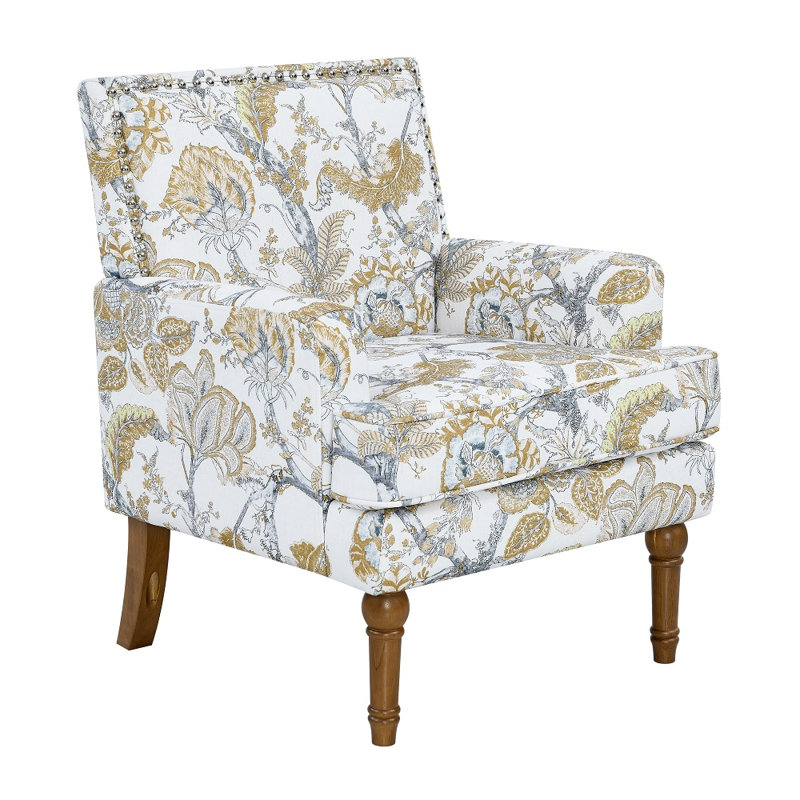 Chaise d'appoint rembourrée Floral, Jaune terreux