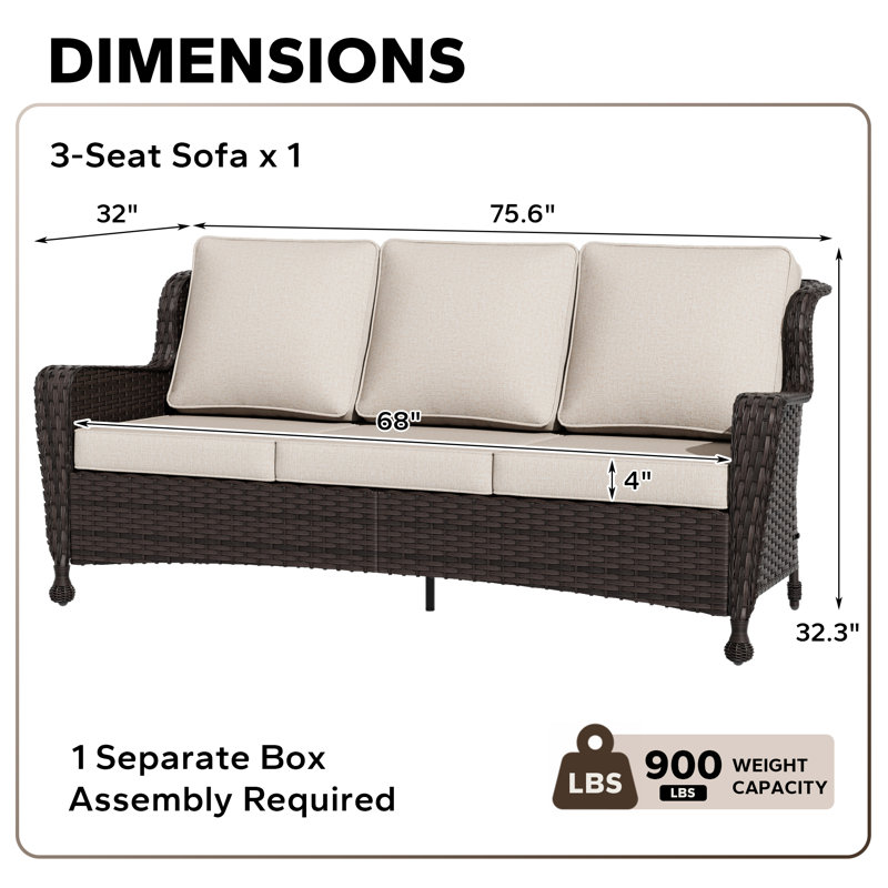 Canapé d'extérieur en osier avec coussins Vaylen, Beige