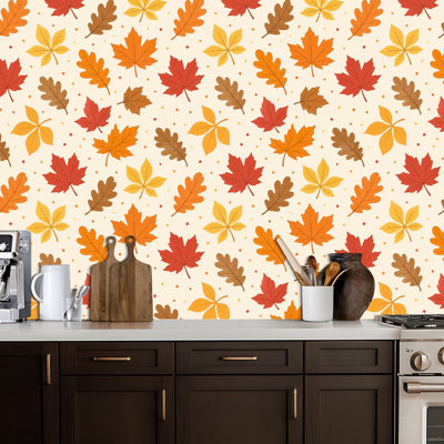 Peel and Stick Wallpaper fall Autumn Maple Oak Leaves Warm Orange Red Brown Fall Colors Contact Paper Removable Self Adhesive Wall Mural Wall Decor for Bedroom Kitchen Cabinets 17.7in x 118in