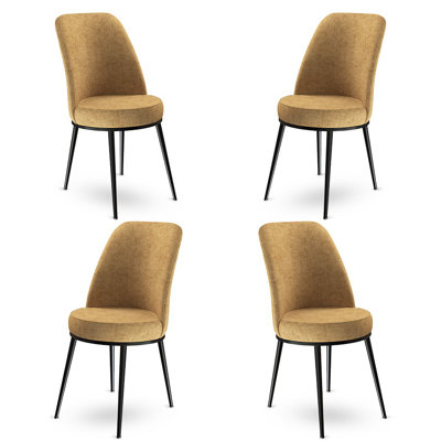 Ensemble de chaises modernes (4 pièces), cappuccino et noir, 17,7 x 35,0 x 16,5 pouces | Structure 100% métal, tissu Babyface, dossier en mousse à 18 bandes et siège en mousse à 22 bandes | Conception élégante et durable pour la salle à manger ou le bureau