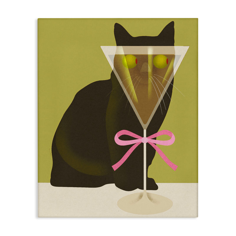 Drôle de chat et toile d'olives Martini, design par Lil 'Rue, H 20 po x l 16 po