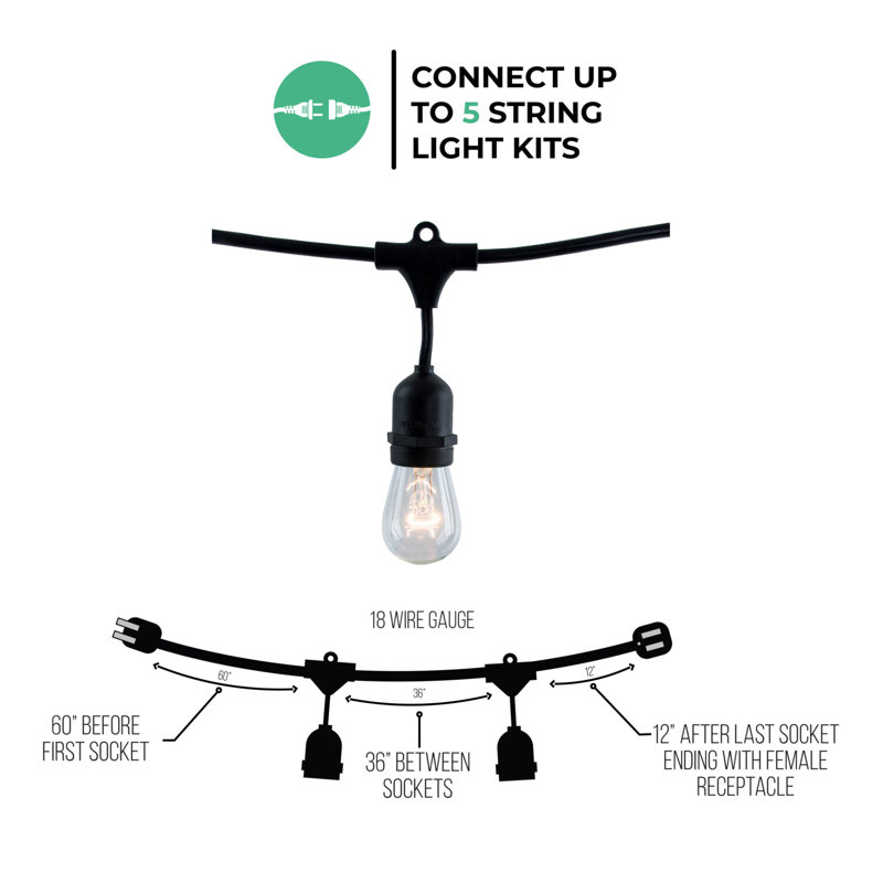 48-ft Outdoor 15 - Bulb Standard Incandescent String Light (End to End Connectable)