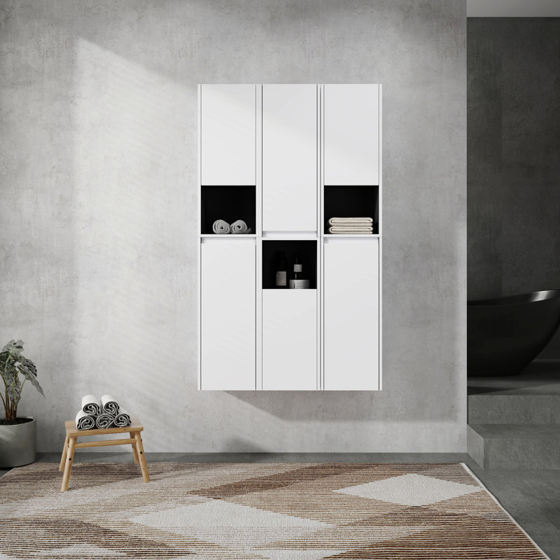 Armoire latérale de salle de bain 12 po, 6 portes à fermeture douce, conception à fixation flottante