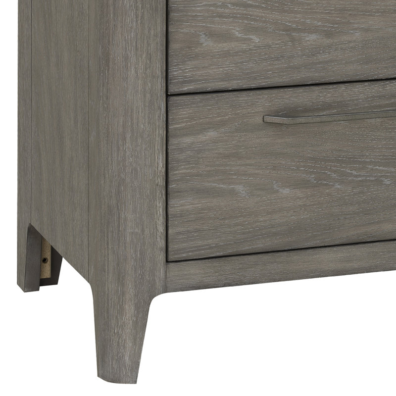Gray Solid Wood 2-Drawer Contemporary Nightstand