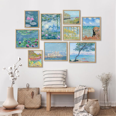 " Monet Watercolor Water Lilies Nature " 9 - Pieces