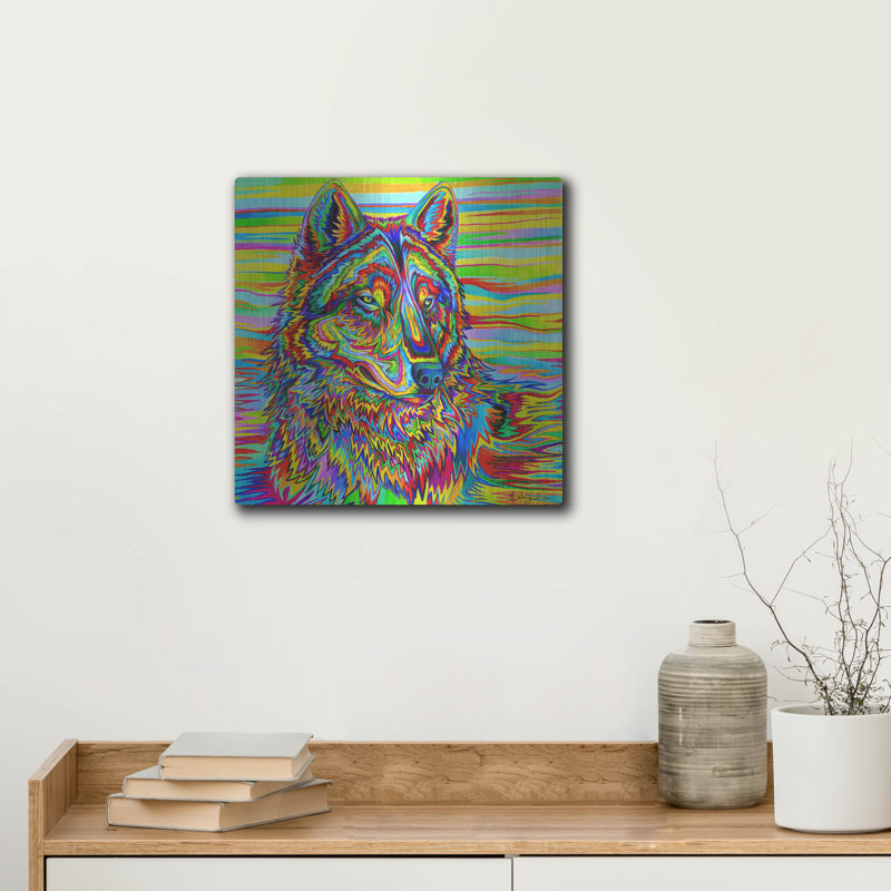"Loup psychédélique" par Rebecca Wang Art, H 12 po x l 12 po