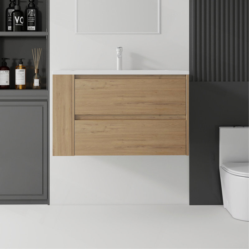 Meuble-lavabo suspendu de 91 cm (36 pouces) avec lavabo, tiroir à fermeture douce, lavabo en céramique et contreplaqué., 36"