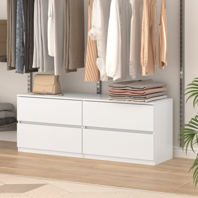 Commode à 2 tiroirs, petite commode pour garde-robe, meuble de rangement en bois pour entrée/couloir, table de chevet/meuble d'appoint, 60 cm, blanc