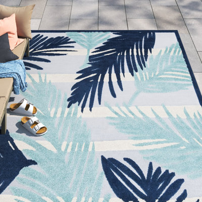 Tapis intérieur / extérieur à motif floral gris / bleu / turquoise Otho