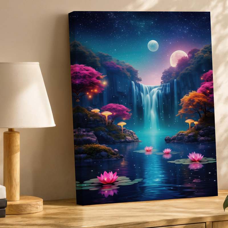 Reproduction d'art sur toile, "Un paysage fantaisiste envoûtant avec cascade vibrante", art mural, H 20 po x l 16 po
