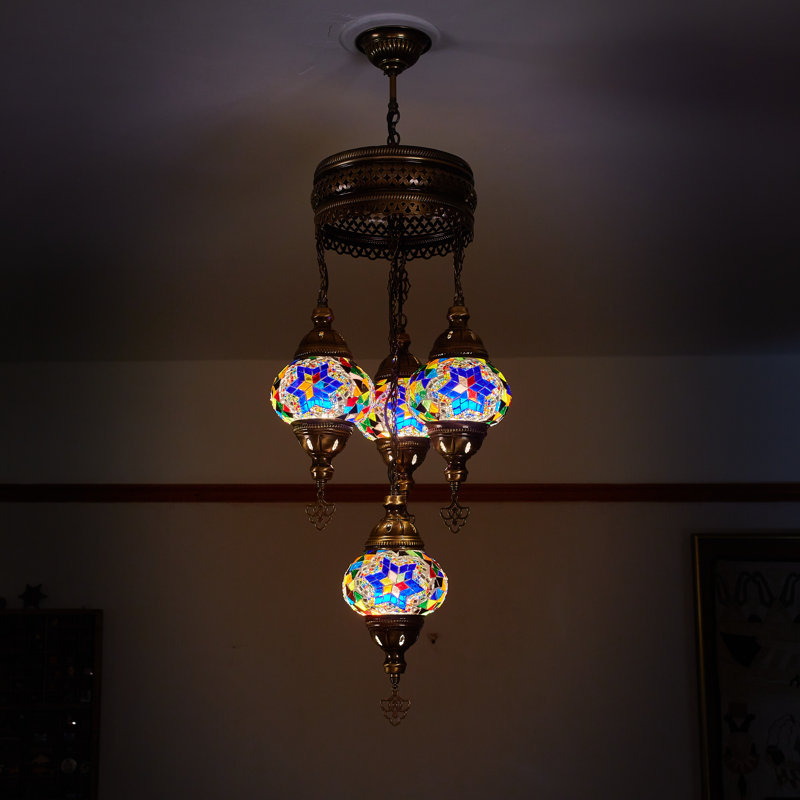 Karlie 4 - Light Bronze Cluster Pendant, Navy Blue/Red/Yellow