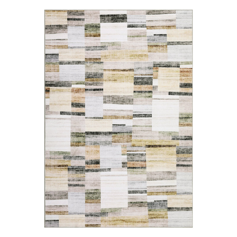 Tapis géométriques lavables pour la maison de bureau, Beige, Runner 2' x 10'