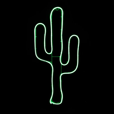 Décoration de fenêtre de cactus de 24,5 po de style néon avec lumière DEL verte