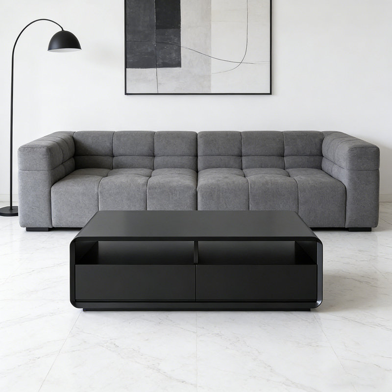 Table basse de luxe avec tiroir silencieux, Noir, Noir, 14.96" H x 39.37" L x 19.68" W