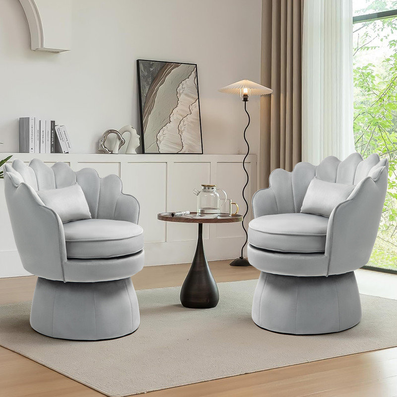 Fauteuil d'appoint rembourré et pivotant en velours, Velours gris velours